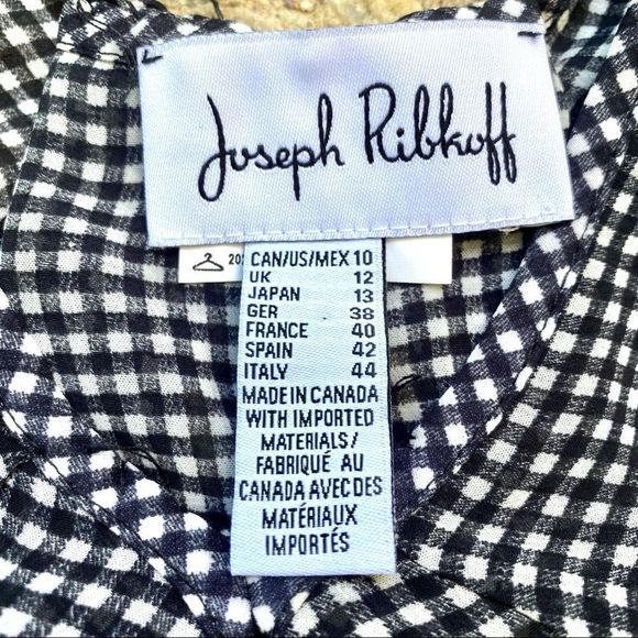 Joseph Ribkoff Black White Checkered Bat Wing Semi Sheer Elastic Wrist Blouse 10 - Picture 2 of 8